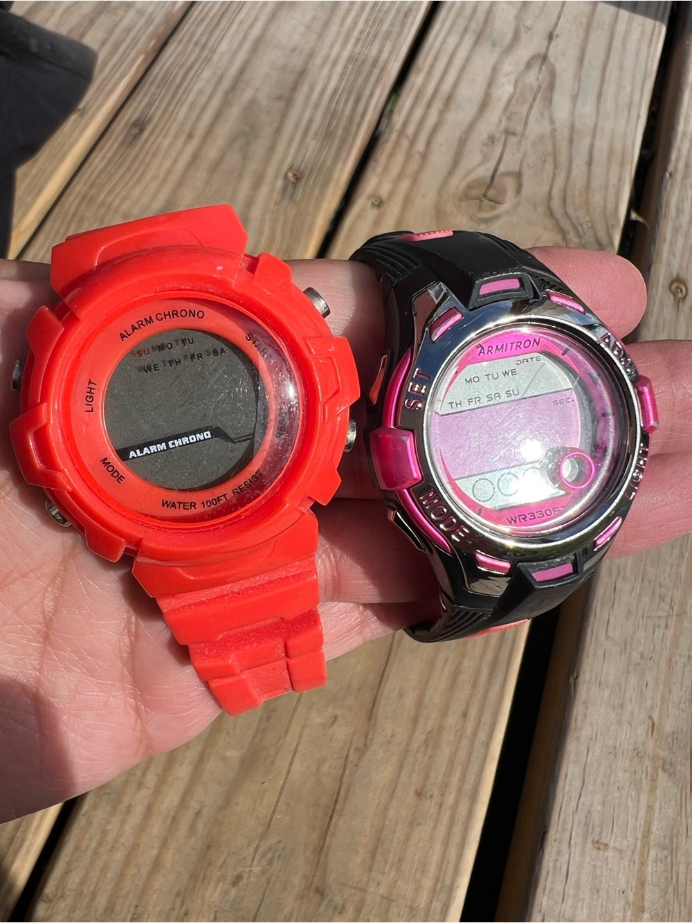 Armitron Pink and Black Digital Sport Watch with Red Silicone Companion